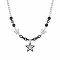 Black Bead & Rhinestone Star Necklace - AltBrat