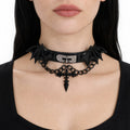 Bat Wing Patent Choker with Cross Chain - AltBrat