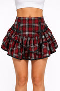 Red Plaid Tiered Ruffle Cake Mini Skirt - AltBrat