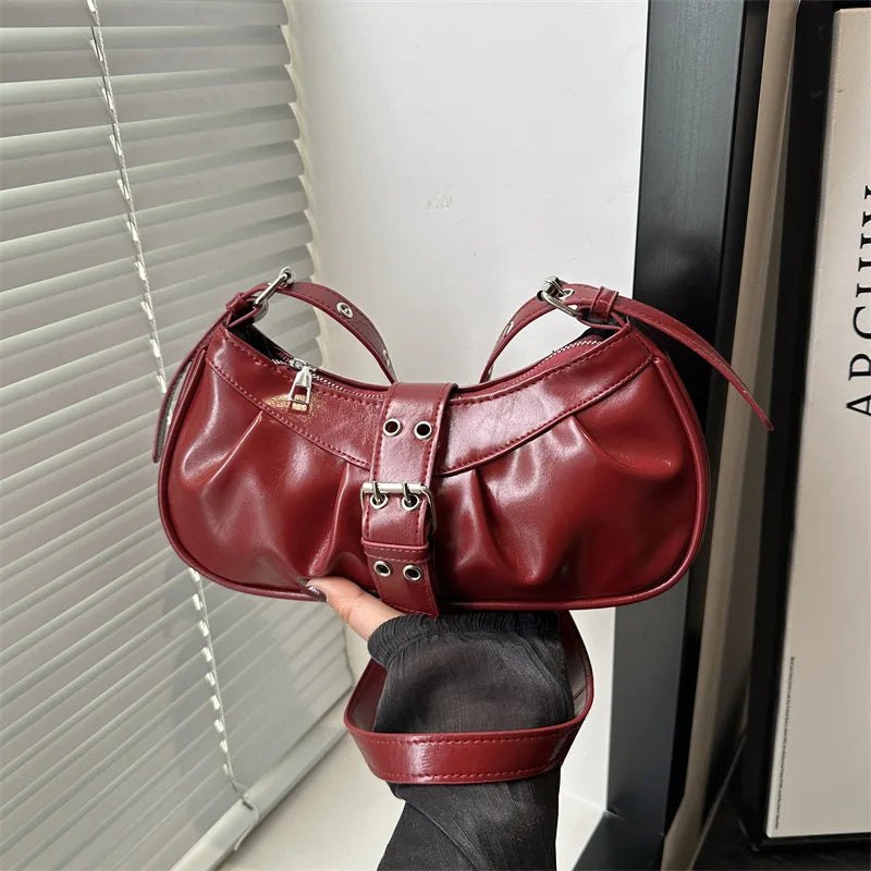 Retro Designer Buckle Armpit Bag Pu Leather Gothic Y2k Shoulder Bag Vintage Cross Body Spicy Girl Handbag Female Purses  - AltBrat