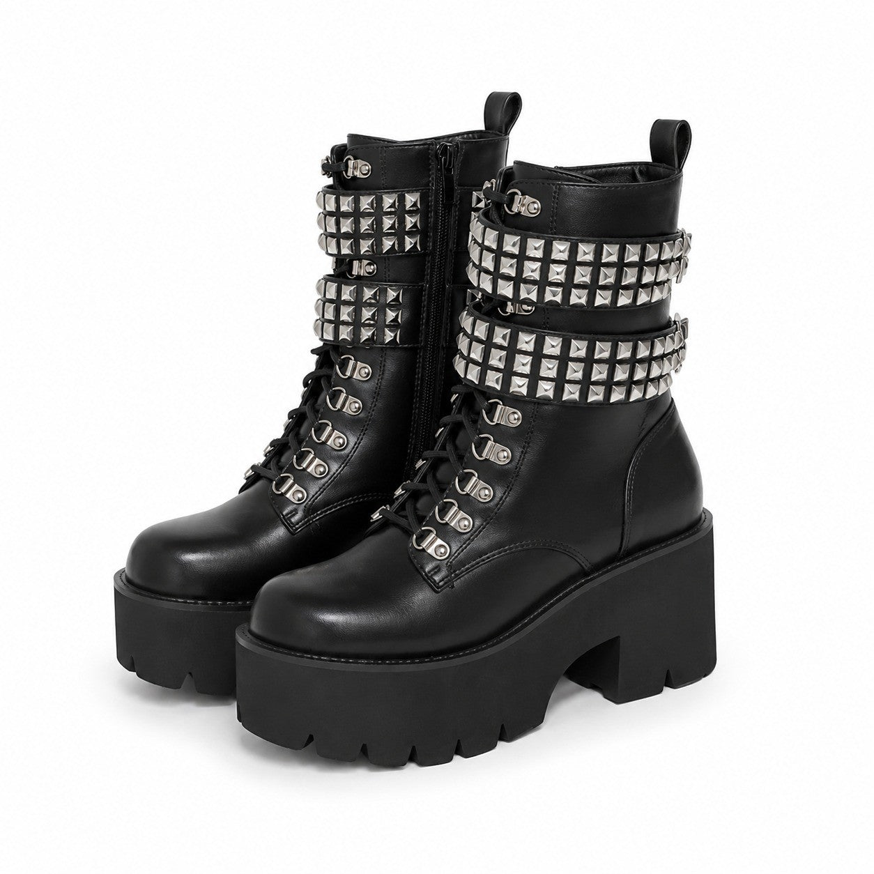 Gothic Rivet Studded Mid-Calf Boots - AltBrat