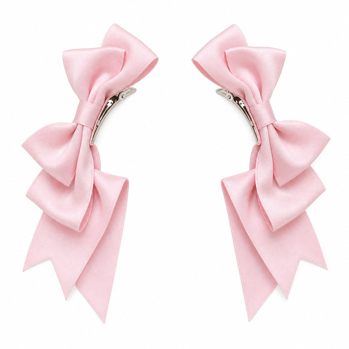 Satin Bow Hair Clips (Pair, Multi-Colour) - AltBrat