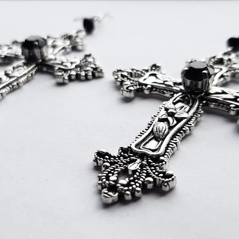 Gothic Cross Pendant Earrings - AltBrat