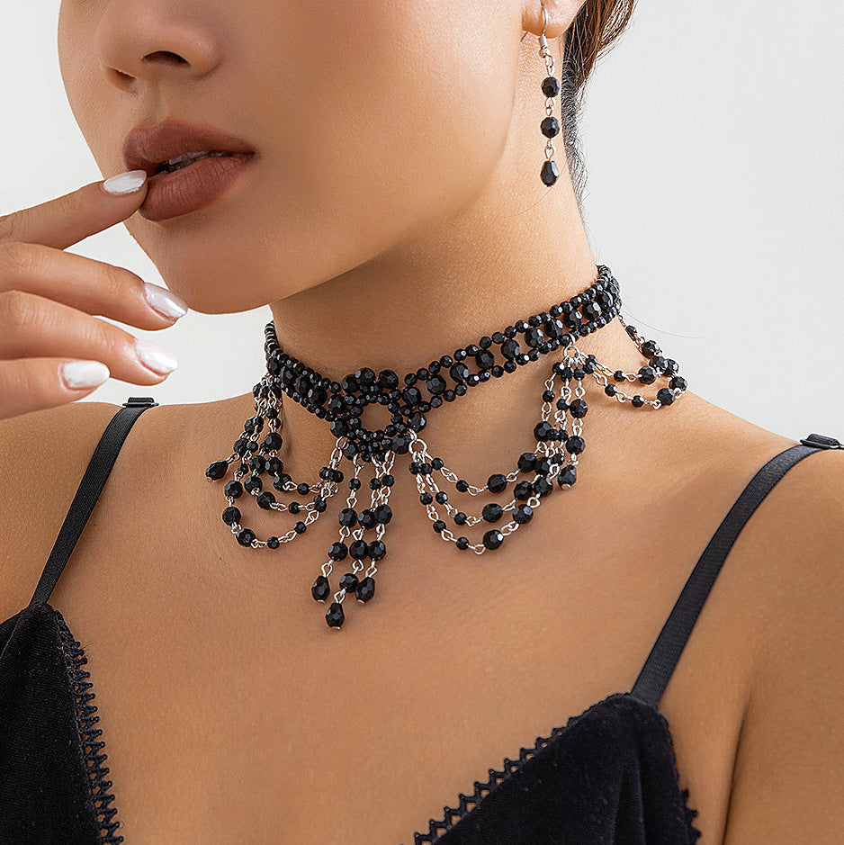 Crystal Beaded Bracelet Set - Bracelets & Rings for Jirai Kei, gothic & kawaii style | Cute Splikes