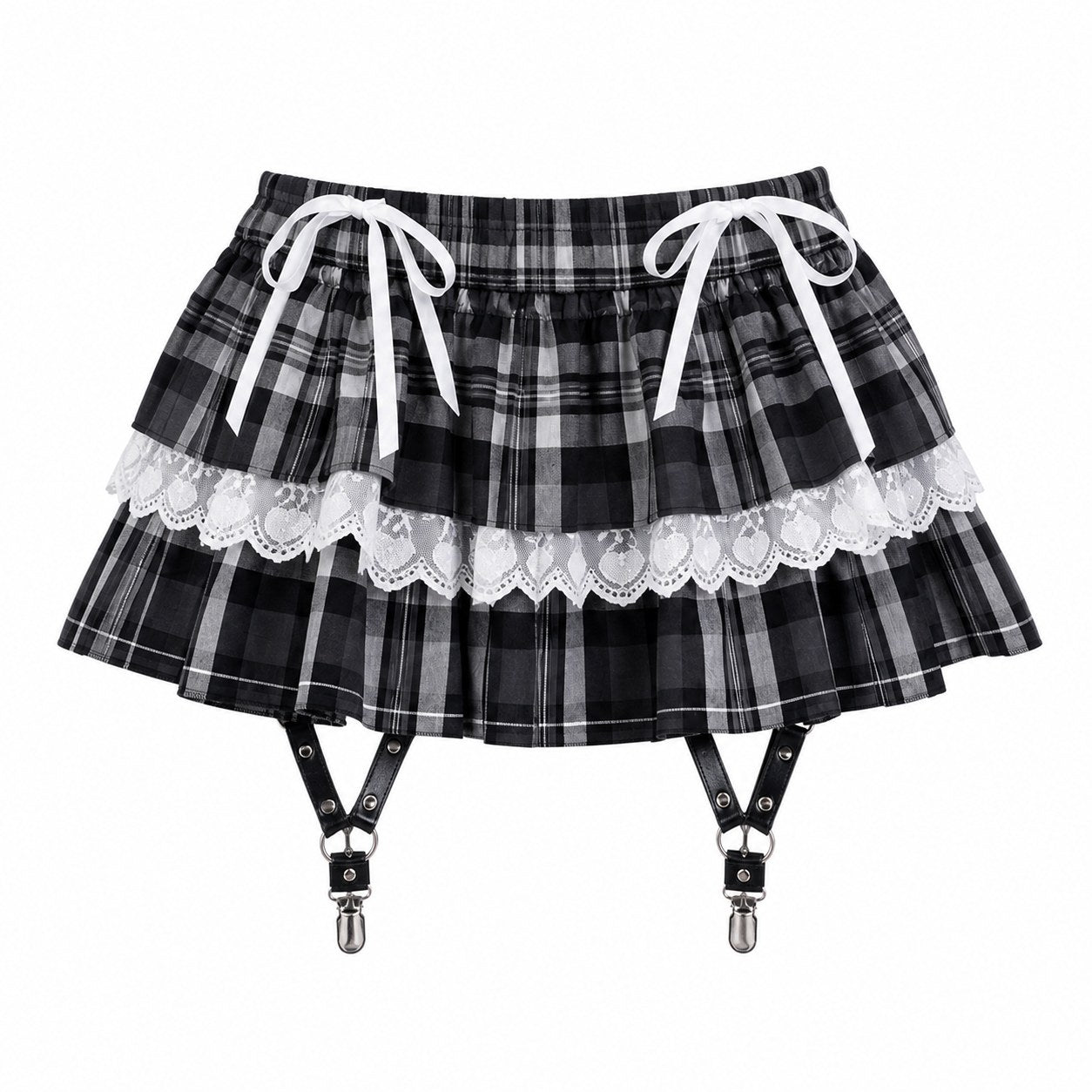 Sweet Y2K Lolita Skirt Set – Knit Off-Shoulder Top & Plaid Mini Skirt - AltBrat