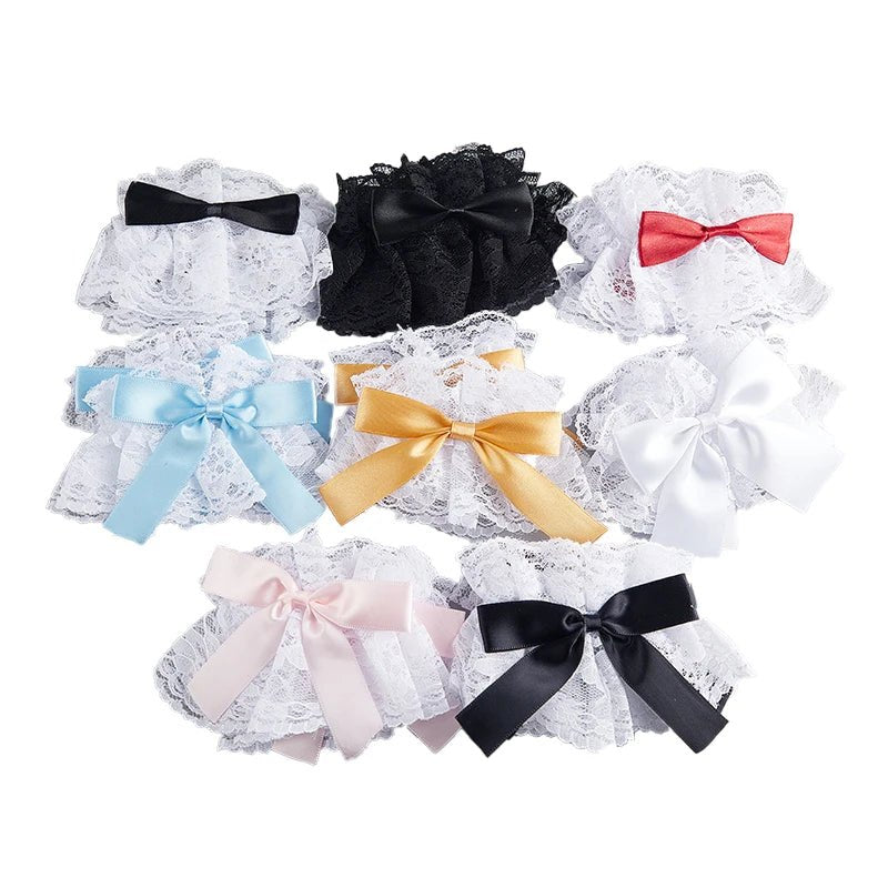 Gothic Lolita Wrist Cuffs Satin Bow Ruffles Lace Bracelet Wristband Hand Sleeves DropShip - AltBrat