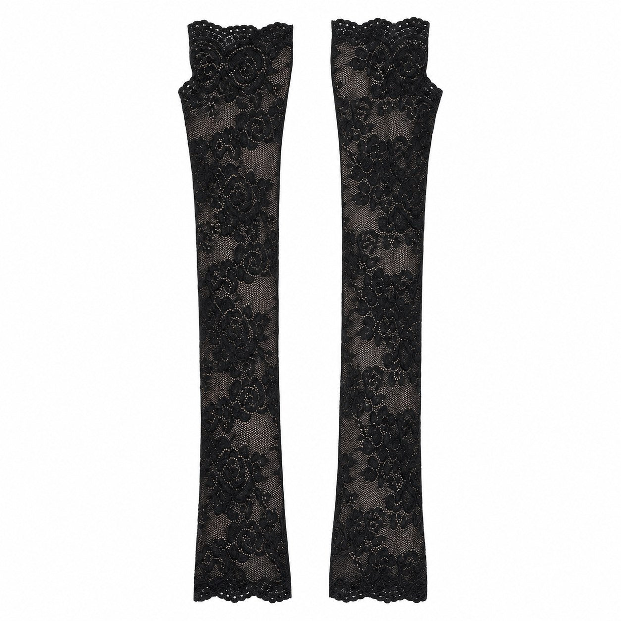 Long Black Floral Lace Fingerless Gloves - AltBrat