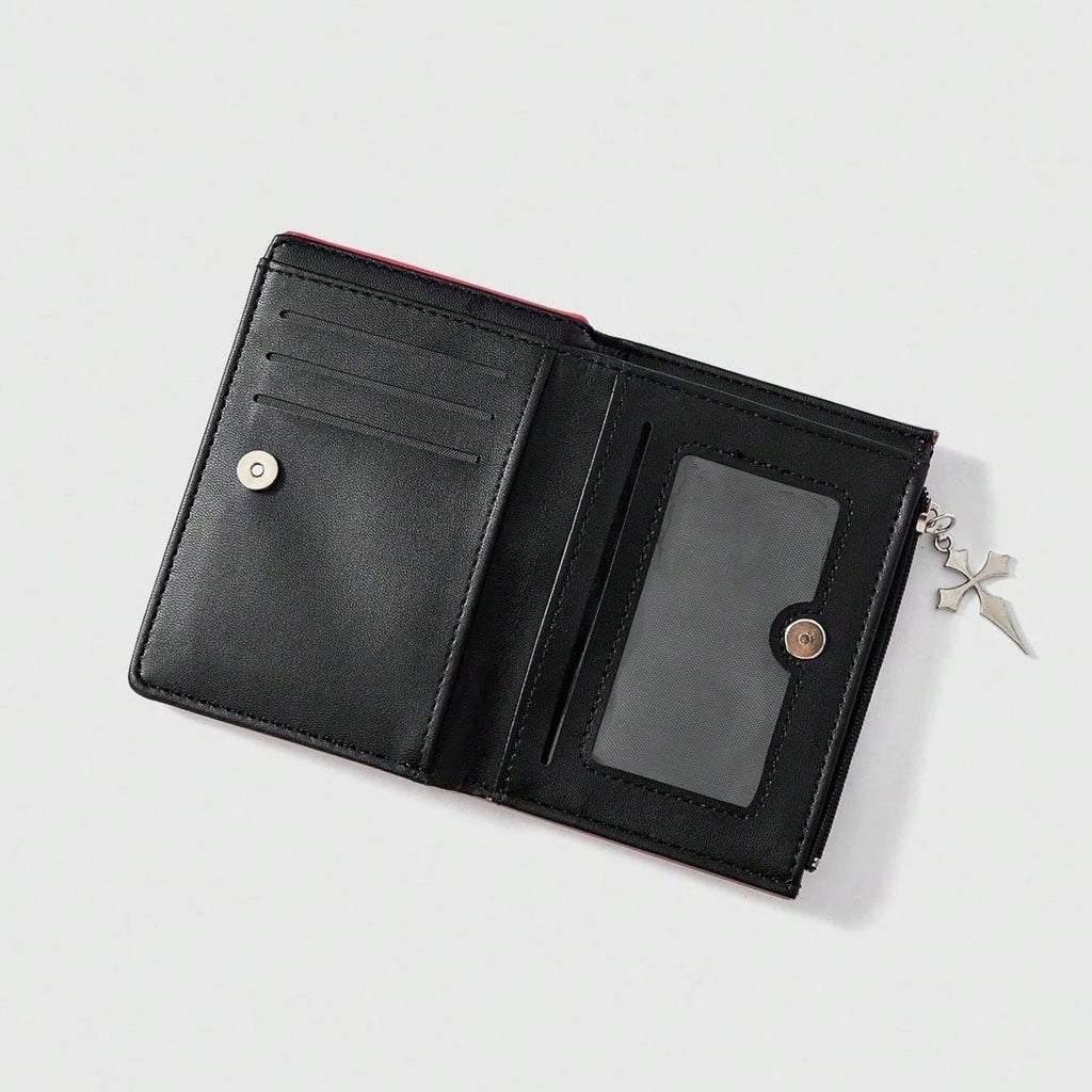 Gothic Red Unisex Wallet, Punk Cross Pattern Design, Zipper Coin Purse & Fashion Card Holder for Casual Daily Use - AltBrat