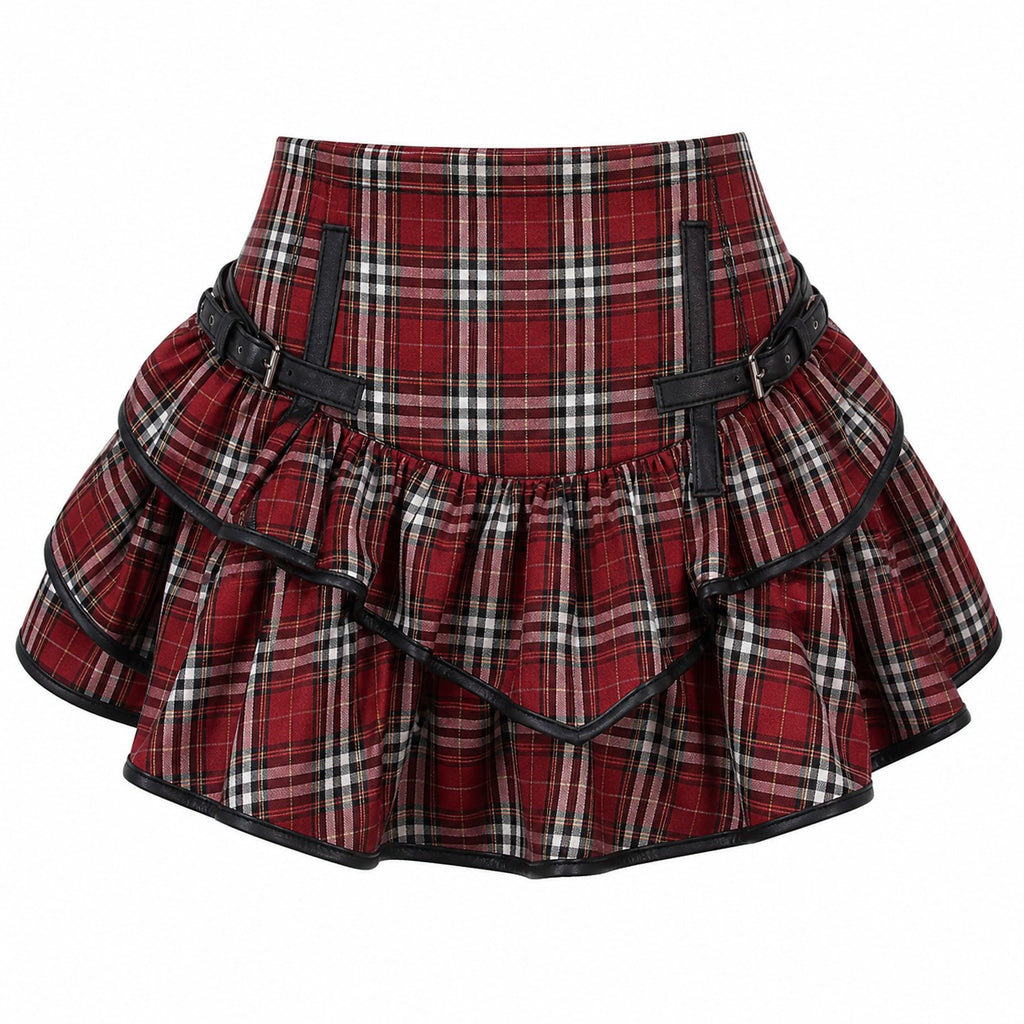 Red Plaid Tiered Ruffle Cake Mini Skirt product - AltBrat