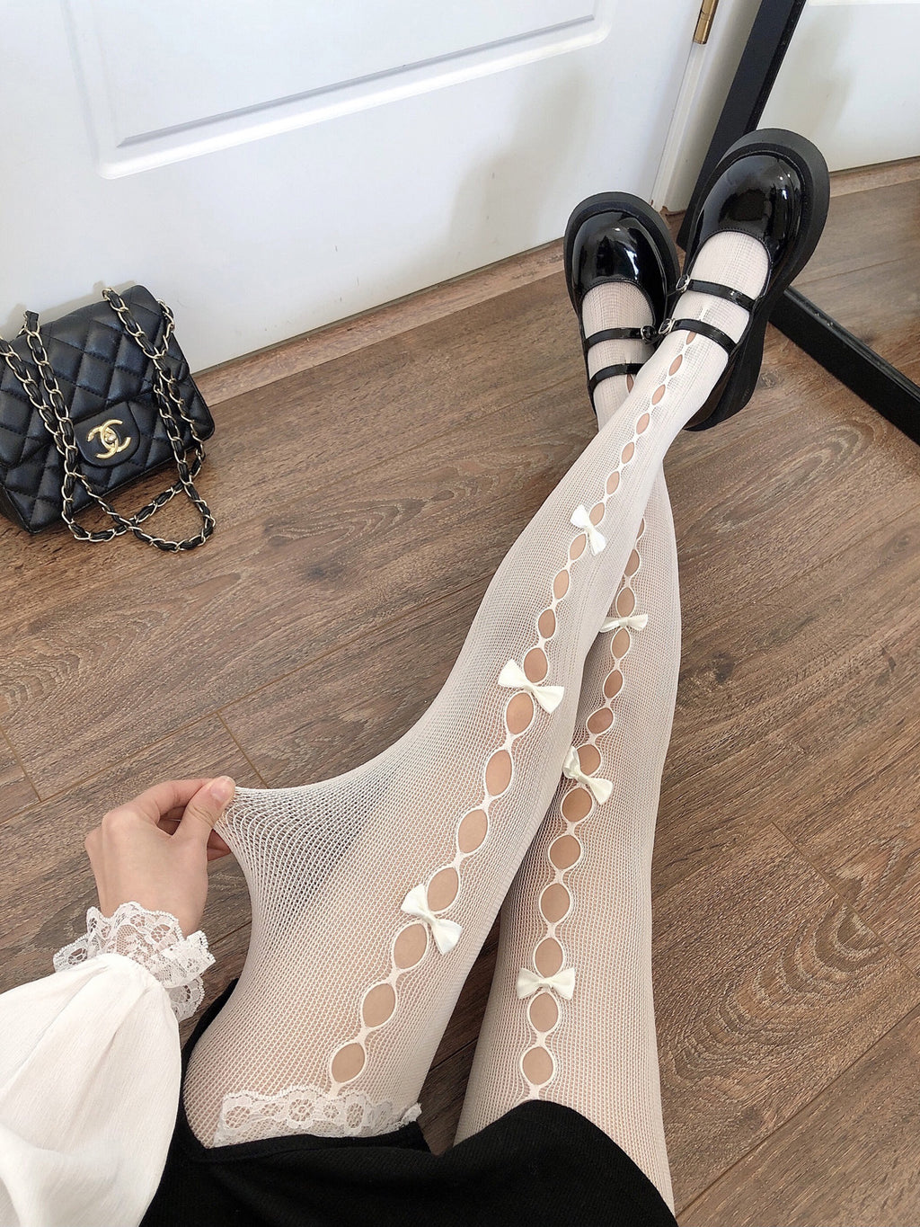 Red Fishnet Bow Stockings - Tights & Stockings detail view 3 | Cute Splikes