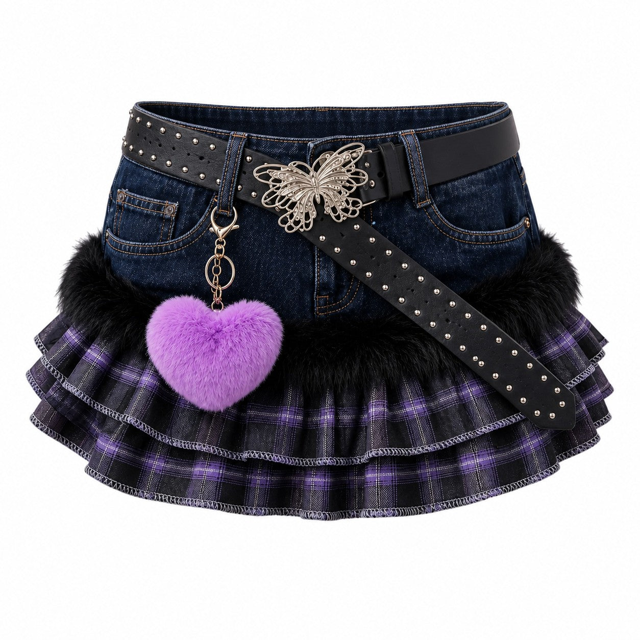 Plaid Layered Ruffle Skirt with Butterfly Belt product - AltBrat