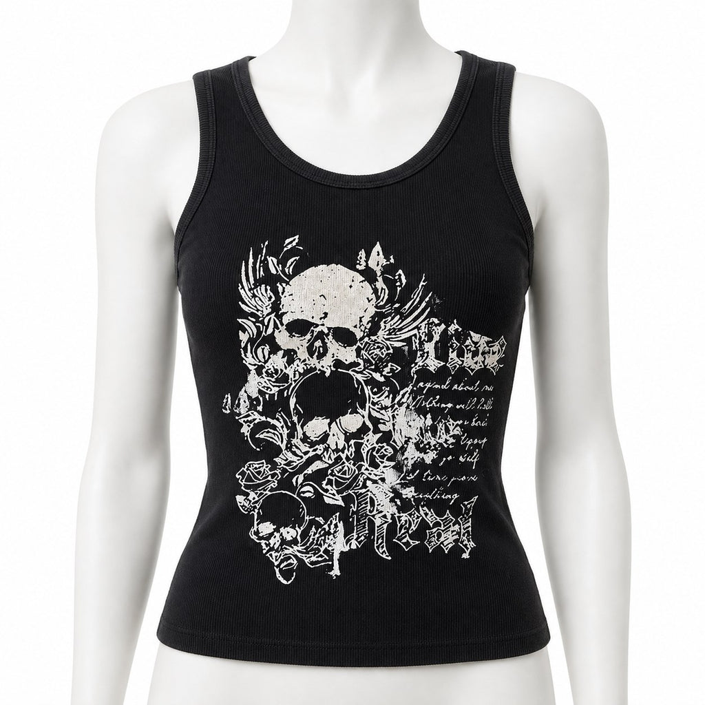 Skull & Wings Print Y2K Grunge Tank Top - AltBrat