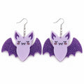 Purple Glittery Spooky Halloween Bat Earrings | Acrylic Spliced Design, Sequin Studs