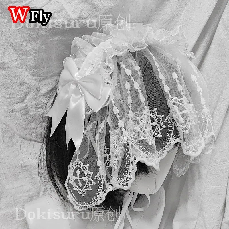 Veil style Women's Harajuku Steampunk Y2K Headwear Ruffled Floral Lace Bow Headband Lolita Gothic Headwear Hair Accessor - AltBrat
