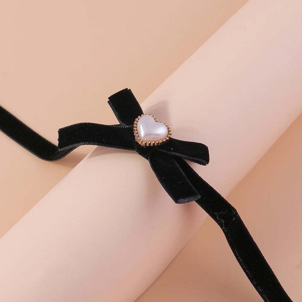 Fashion Black Bowknot Necklace Gothic Heart Lace Velvet Choker Necklaces for Women Girls Party Club Jewelry Gifts - AltBrat
