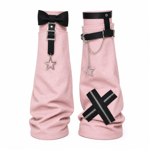 Bow Buckle Flare Leg Warmers with Star Charm - AltBrat