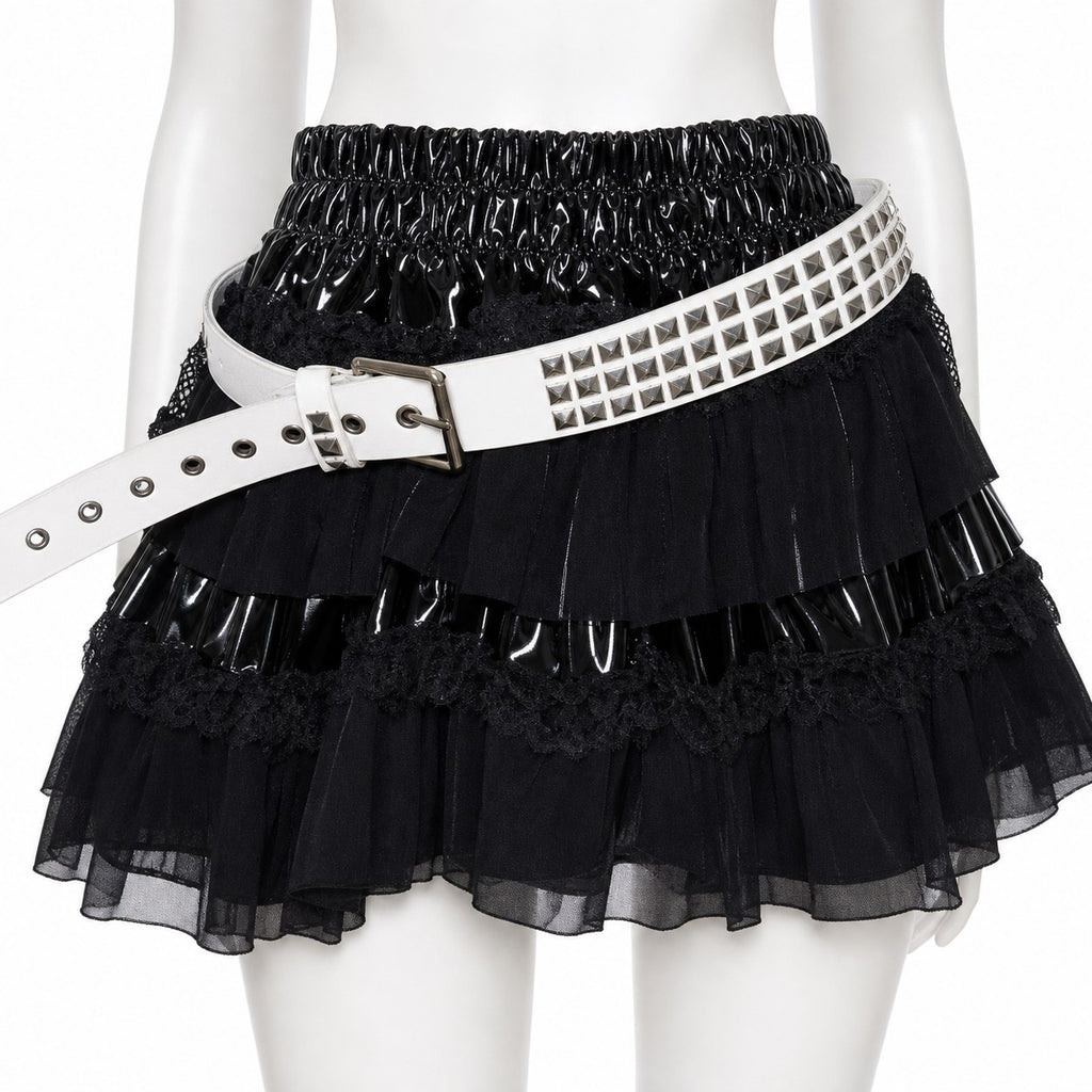 White Pyramid Stud Punk Belt with Grommets - AltBrat