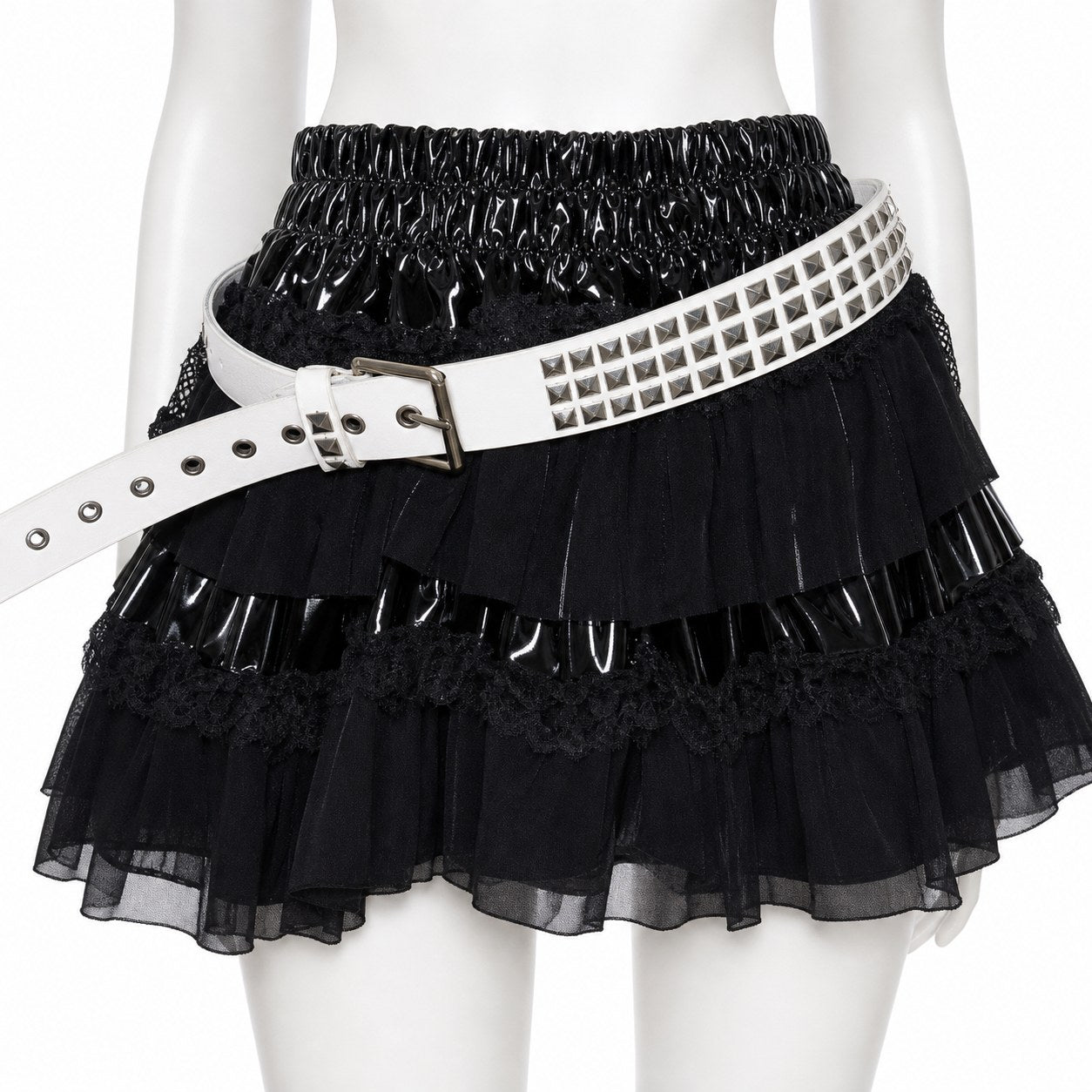 White Pyramid Stud Punk Belt with Grommets - AltBrat