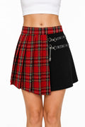Asymmetric Red Plaid & Black Pleated Skirt - AltBrat