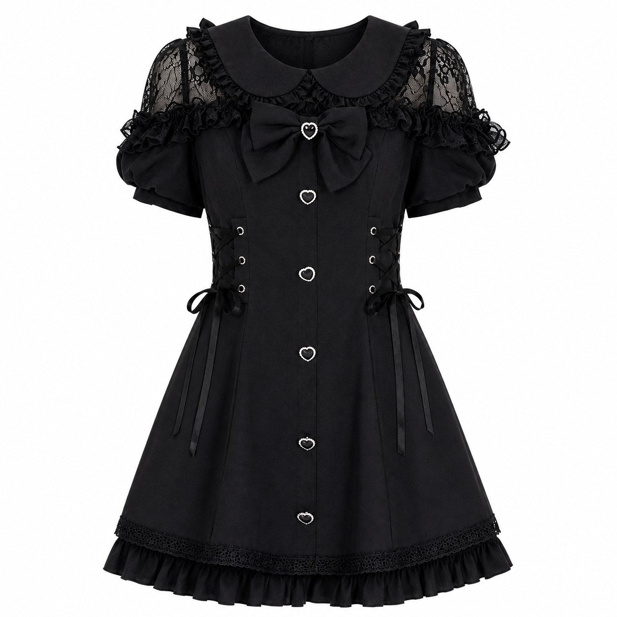 Bow Lace Heart Button Lolita Dress - AltBrat