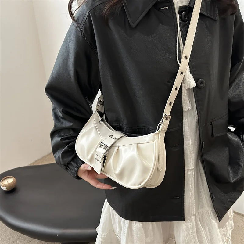 Retro Designer Buckle Armpit Bag Pu Leather Gothic Y2k Shoulder Bag Vintage Cross Body Spicy Girl Handbag Female Purses  - AltBrat