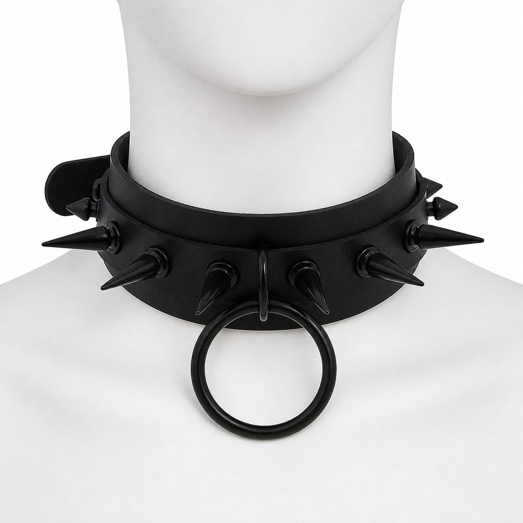 Black Spiked Choker with O-Ring - AltBrat