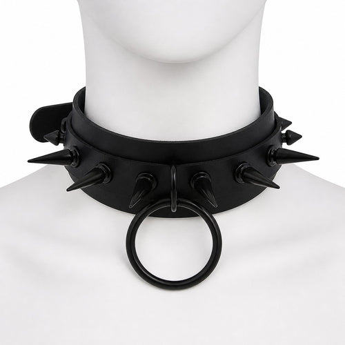 Black Spiked Choker with O-Ring - AltBrat