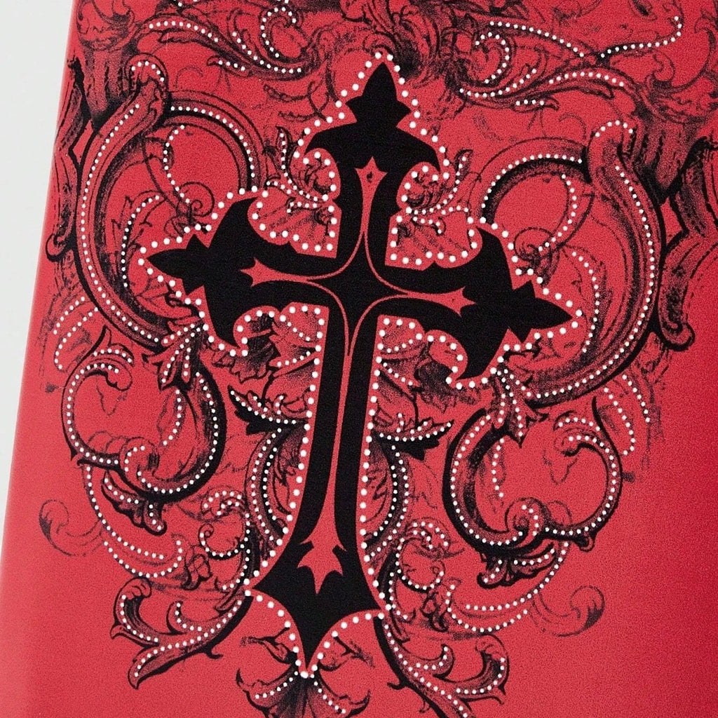 Gothic Red Unisex Wallet, Punk Cross Pattern Design, Zipper Coin Purse & Fashion Card Holder for Casual Daily Use - AltBrat