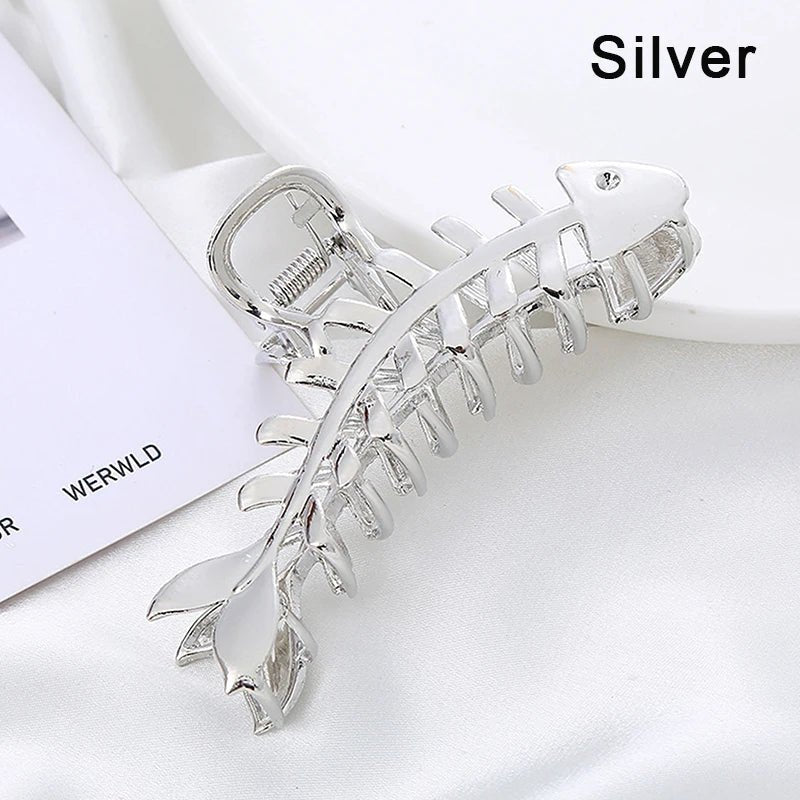 Large Metal Hair Claw Clip Fish Bone Irregular Hairpins Punk Style Silver Hair Claws Barrettes Women HairClips Hair Acce - AltBrat