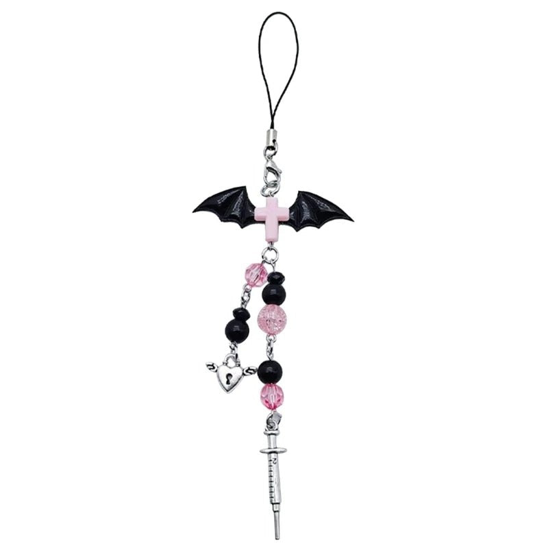 Goth Y2K Phone Charm Pendant Kawaii-Key Chain For Bag Accessory Women Guitar Strap Lanyard Beaded Keychain Pendant - AltBrat