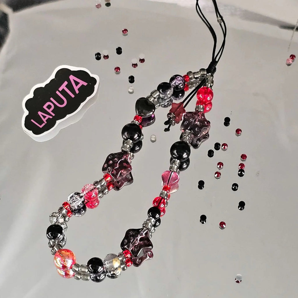 Gothic Black Red Star Mobile Phone Charm Wrist Strap Keychain Trendy Accessory for Cellphone Bag Lanyard Pendant - AltBrat