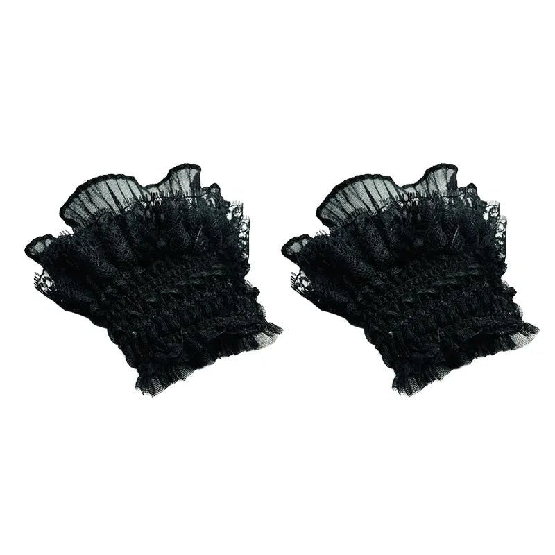 Gothic Lolita Hand Wrist Cuffs Bowknot LaceTrim Maid Cosplay Accessories For Women Girl Party - AltBrat