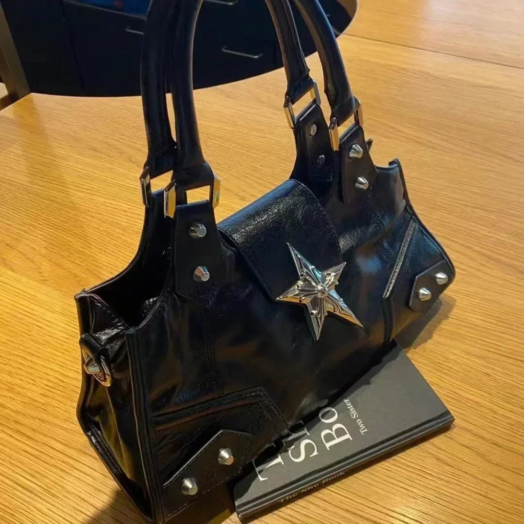 Y2K Korean Gothic Star Girl Black Bag Aesthetic Vintage Fairy Grunge Punk Goth Purse Shoulder Handbags Bucket Tote Bags  - AltBrat