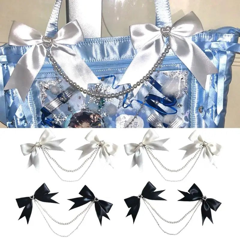 DIY Ribbon Bow Pendant Itabag Decor Lolita Gothic Pearl Bow Brooch Luggage Pendant Itabag Exquisite Decorative Bag Chain - AltBrat