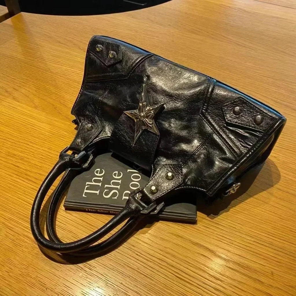 Y2K Korean Gothic Star Girl Black Bag Aesthetic Vintage Fairy Grunge Punk Goth Purse Shoulder Handbags Bucket Tote Bags  - AltBrat