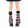 Striped Open-Knit Flare Leg Warmers with Bow - AltBrat