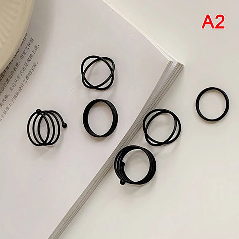 3/6pcs Vintage Black Punk Rings Set for Women Girls Simple Metallic Geometric Fashion Accessories - AltBrat