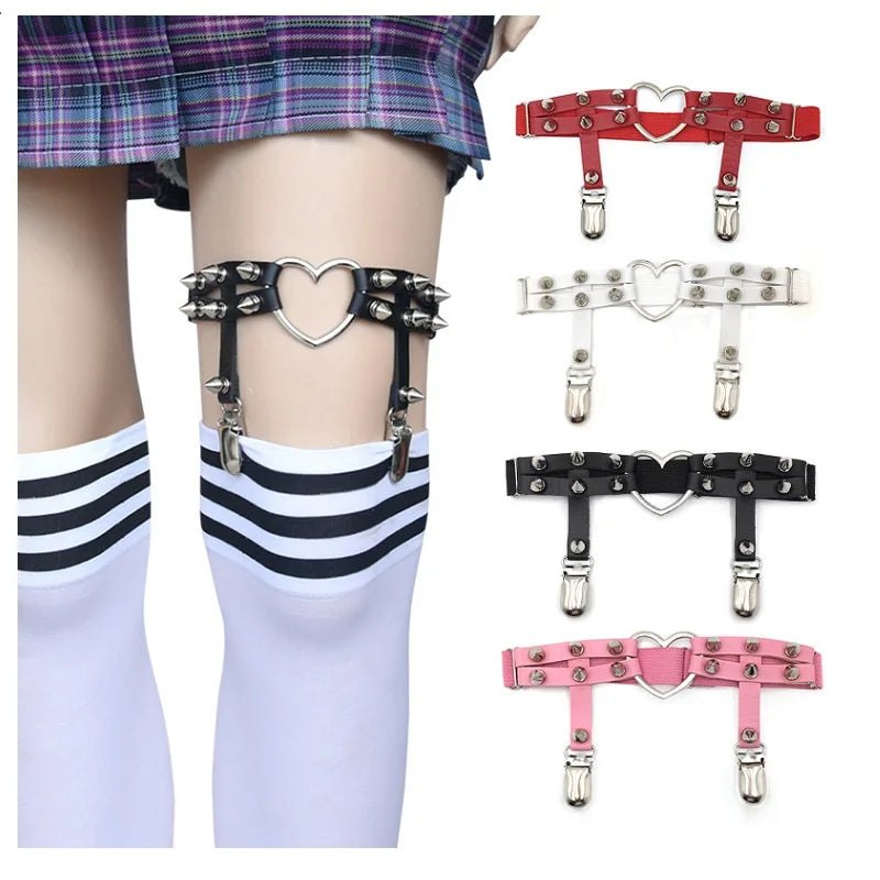 Punk Sexy Spike Garter Belt Rock Rivet Elastic Suspender Belt 2 Clips Harajuku Gothic Goth Studded Women Leglet Stocking - AltBrat