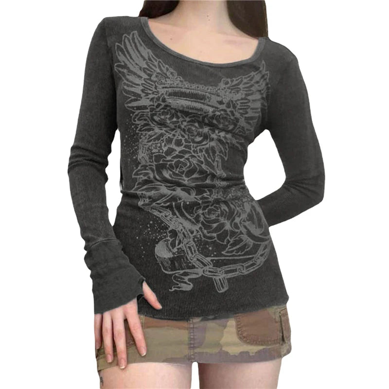 Floral Wings Long Sleeve Top - Tops & Dresses for Jirai Kei, gothic & kawaii style | Cute Splikes