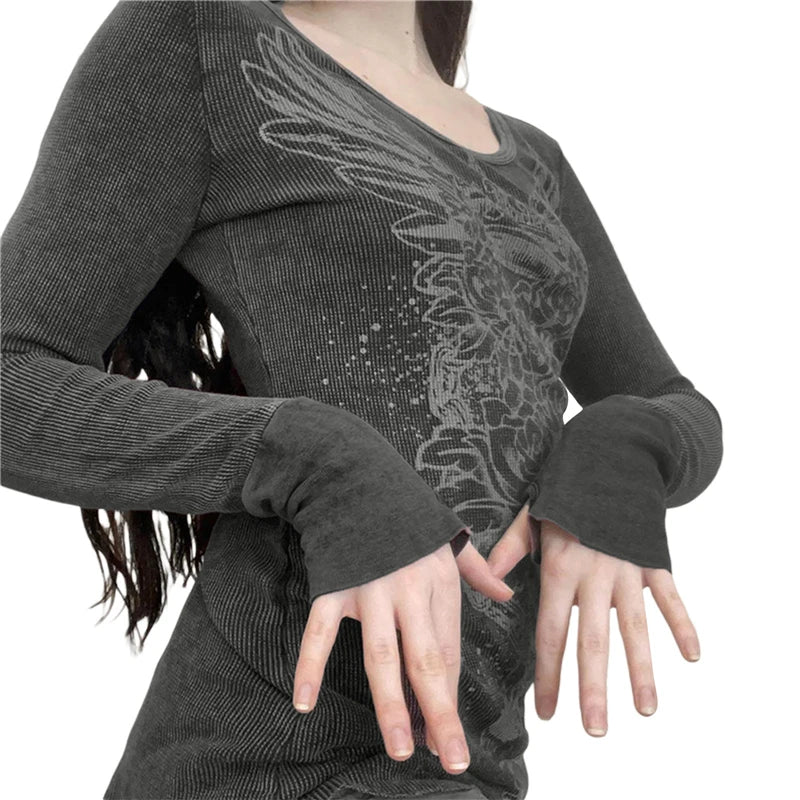 Floral Wings Long Sleeve Top - Tops & Dresses detail view 3 | Cute Splikes