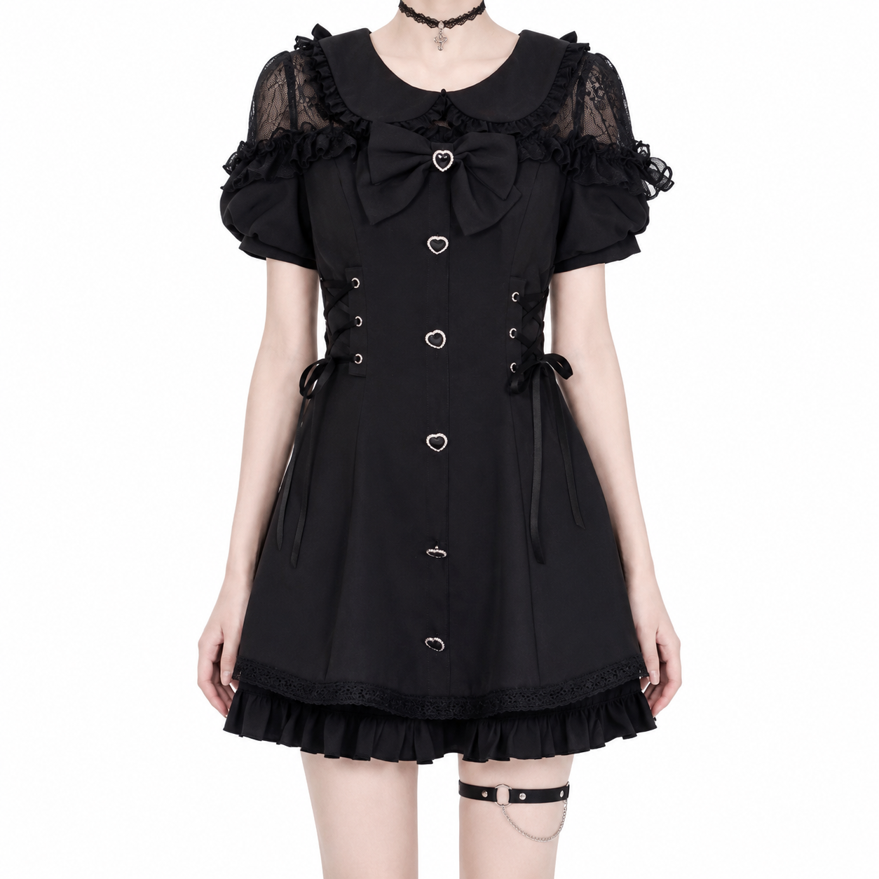 Bow Lace Heart Button Lolita Dress