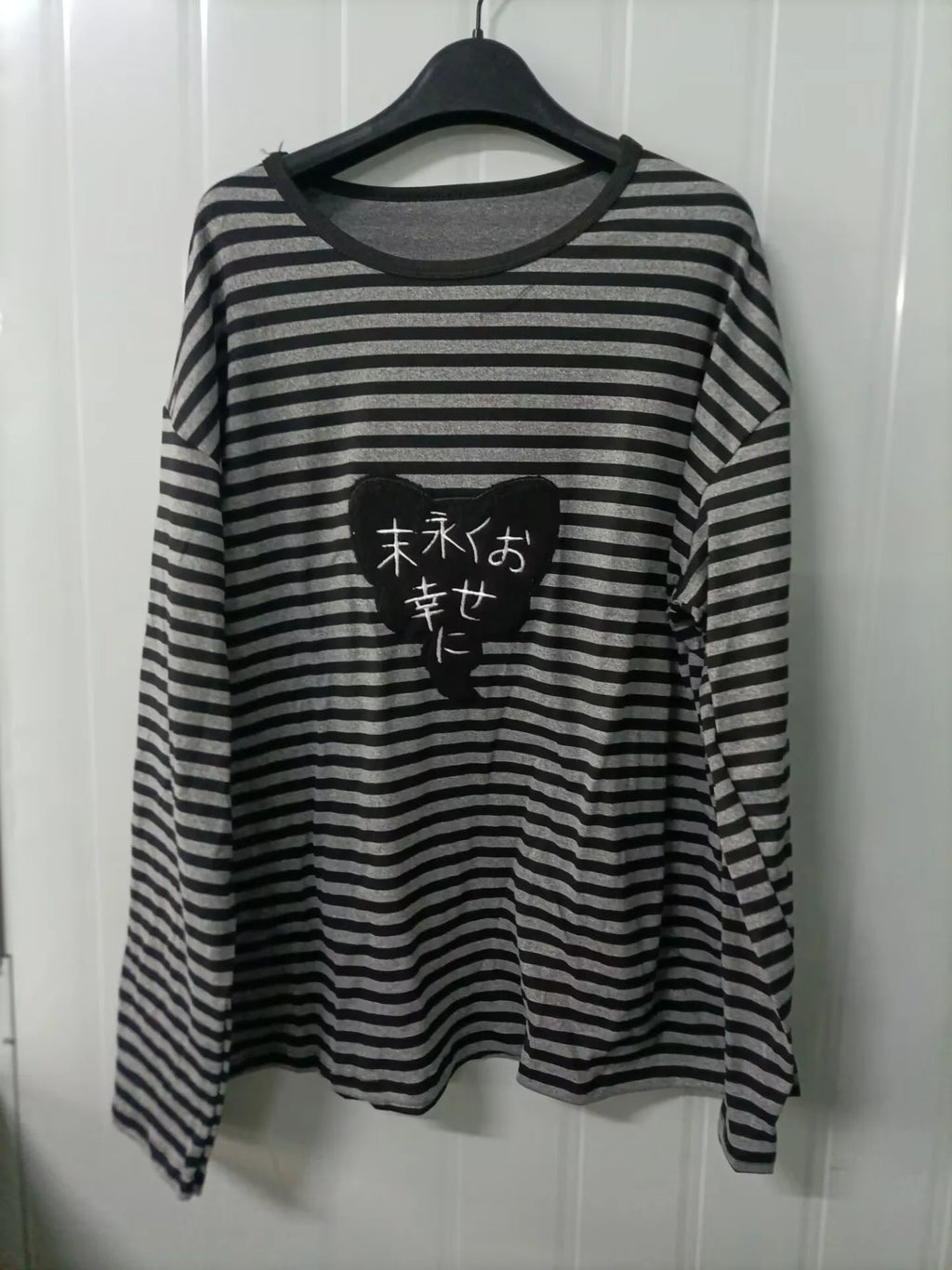 Punk Cat Patch Long Sleeve Striped Tee