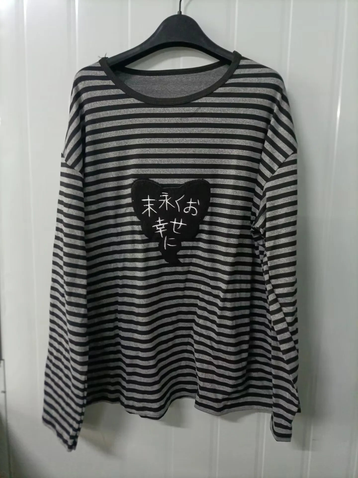 Punk Cat Patch Long Sleeve Striped Tee
