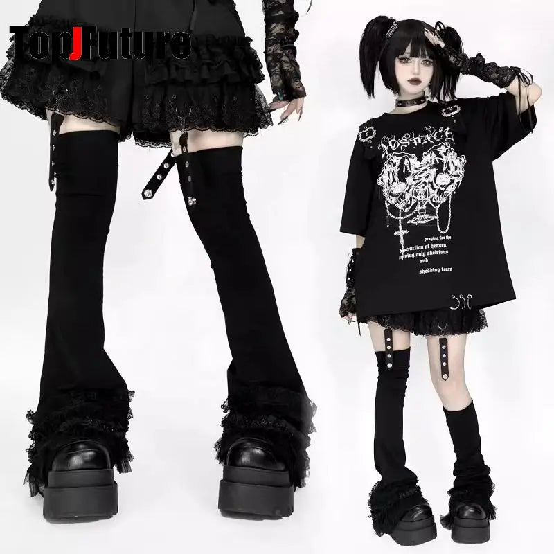 Lace Ruffle Leg Warmers with Suspender Straps