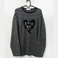 Punk Cat Patch Long Sleeve Striped Tee