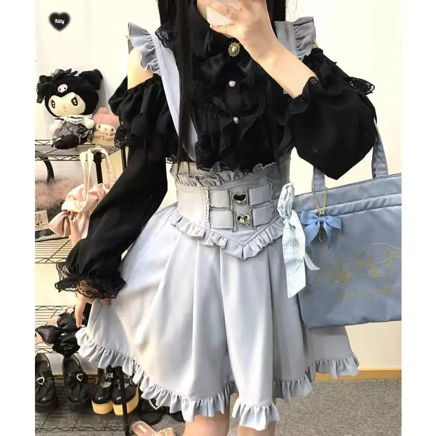Lolita Pinafore Suspender Skirt with Heart Bow