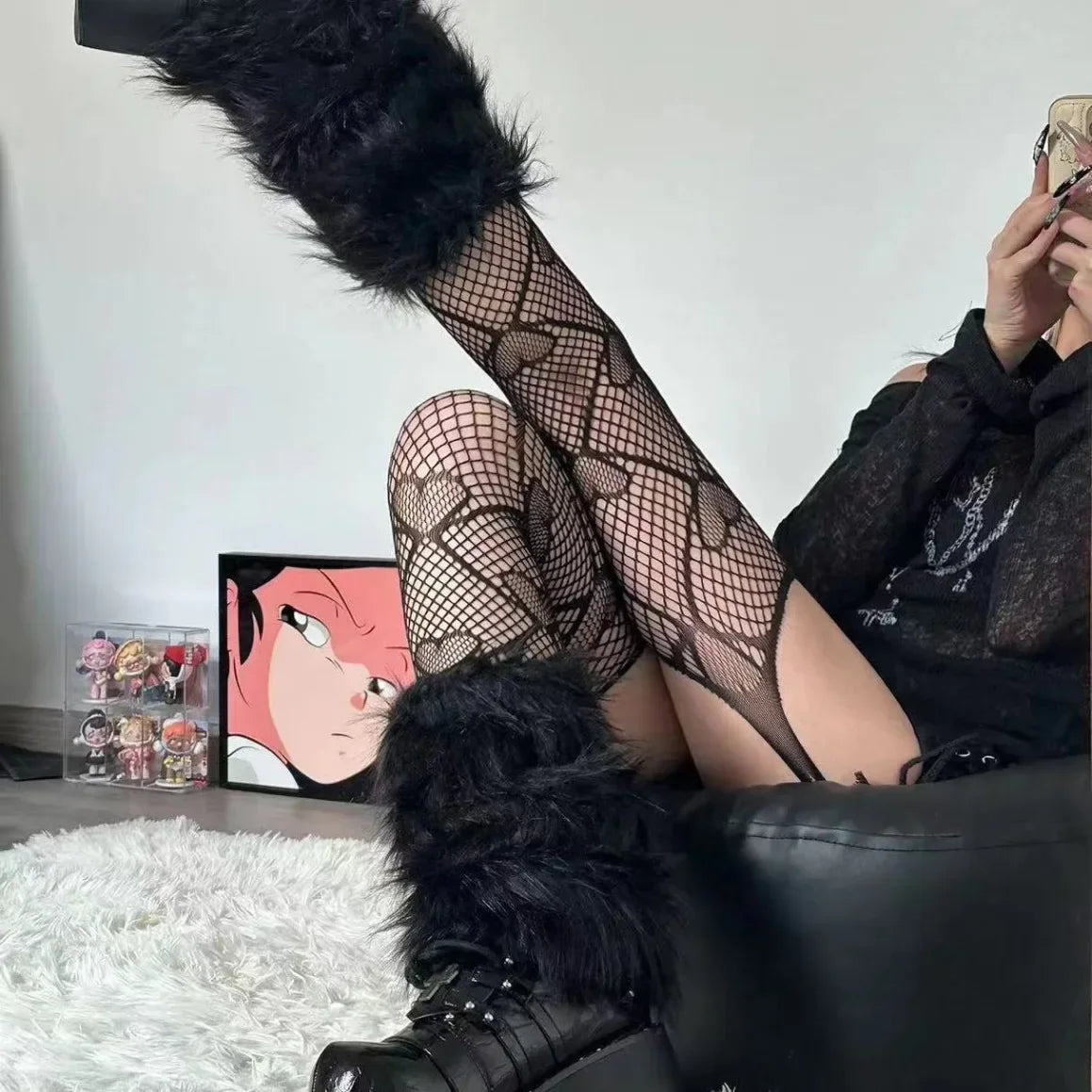 Heart Pattern Fishnet Tights