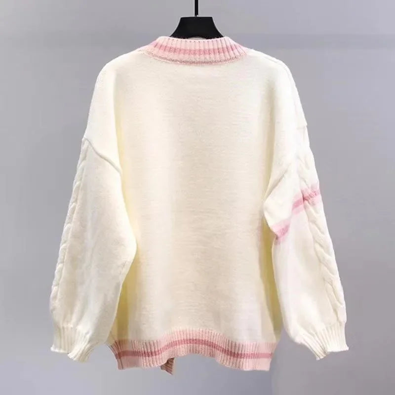 Pink Bow Varsity Knit Cardigan