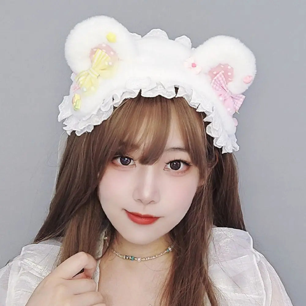 Fluffy Bear Ear Lace Headband