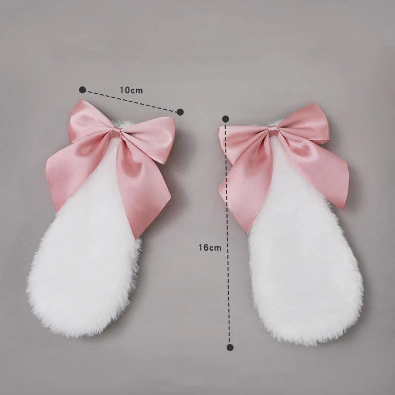 Fluffy Bunny Ear Hair Clips with Bow (Pair)